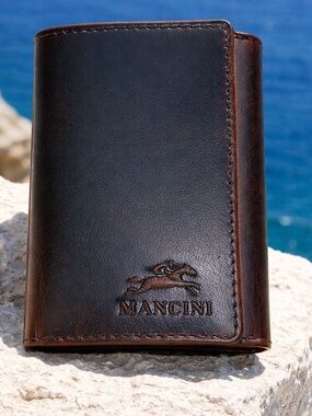 NIB Mancini Brown Top Grain Nordstrom Leather Trifold Wallet